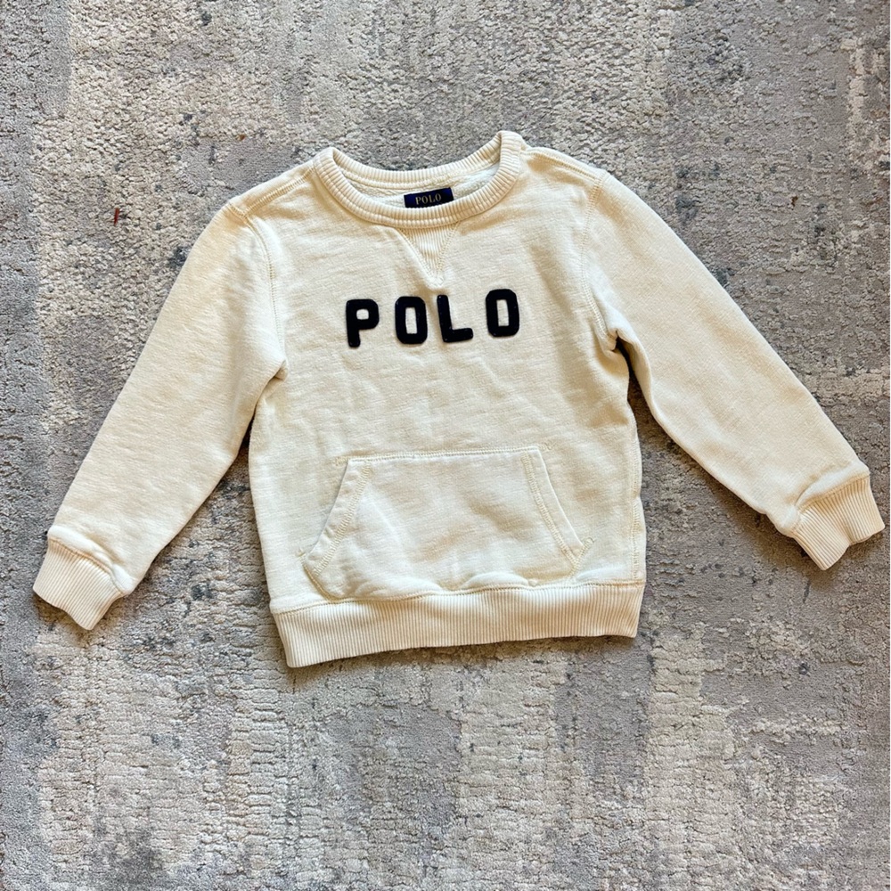 Polo by Ralph Lauren Kids Cream Sweatshirt with Navy Logo Size 6